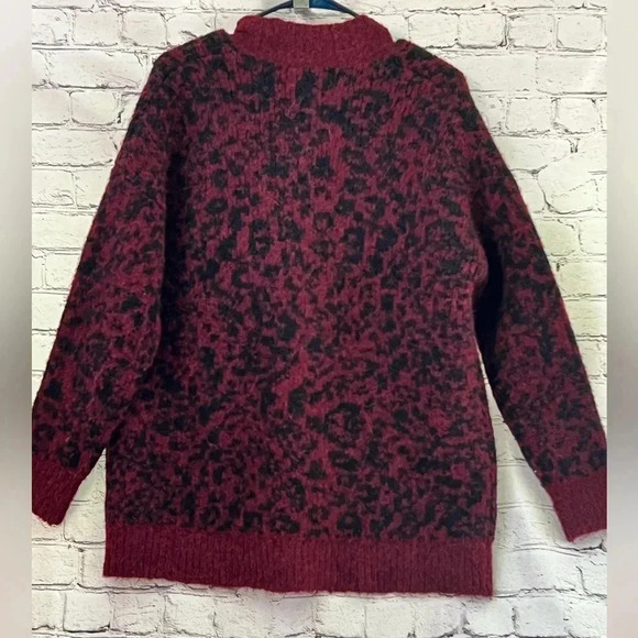 Madewell Alpaca Merino Wool Burgundy Animal Print Open Front Cardigan Oversized - Picture 4 of 6